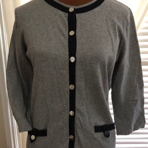 Jones New York Gray Black Cardigan, Sz Lg